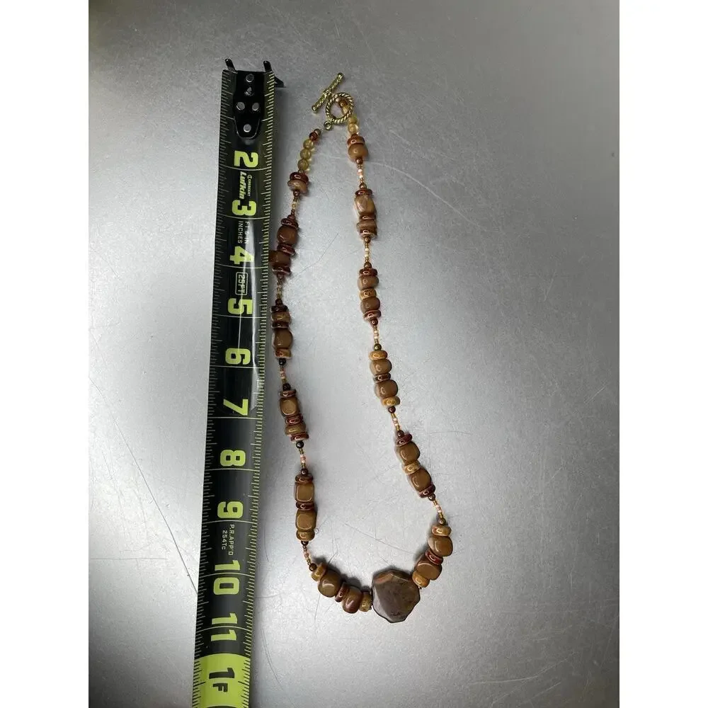 Vintage Pendant Necklace Polished Agate Stone Beach Boho Hippie Brown Orange